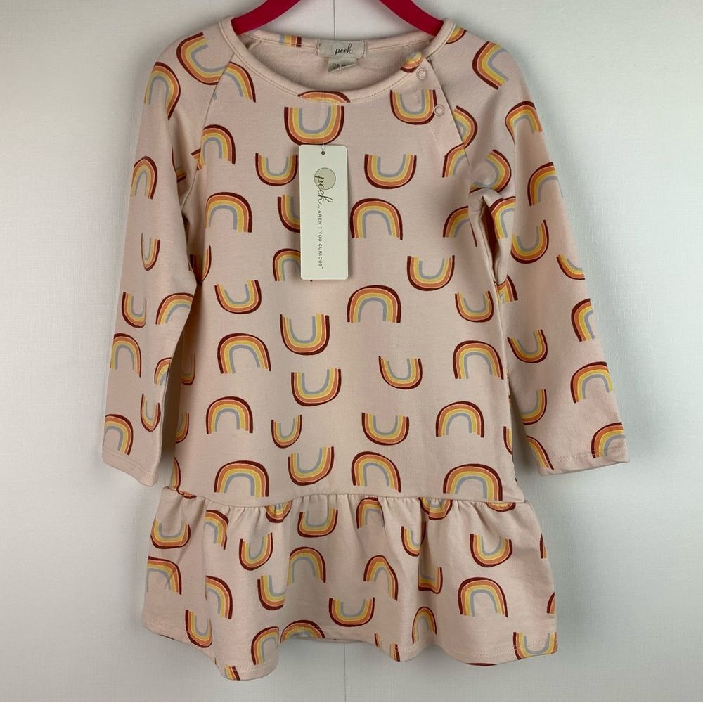 Nwt Peek girl’s toddler rainbow print long sleeves sweater dress size 18/24M